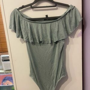 Off the shoulder baby blue bodysuit